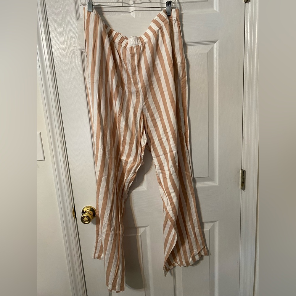Victoria's Secret Tan and White Striped Wide Leg Pajama Pants XXL